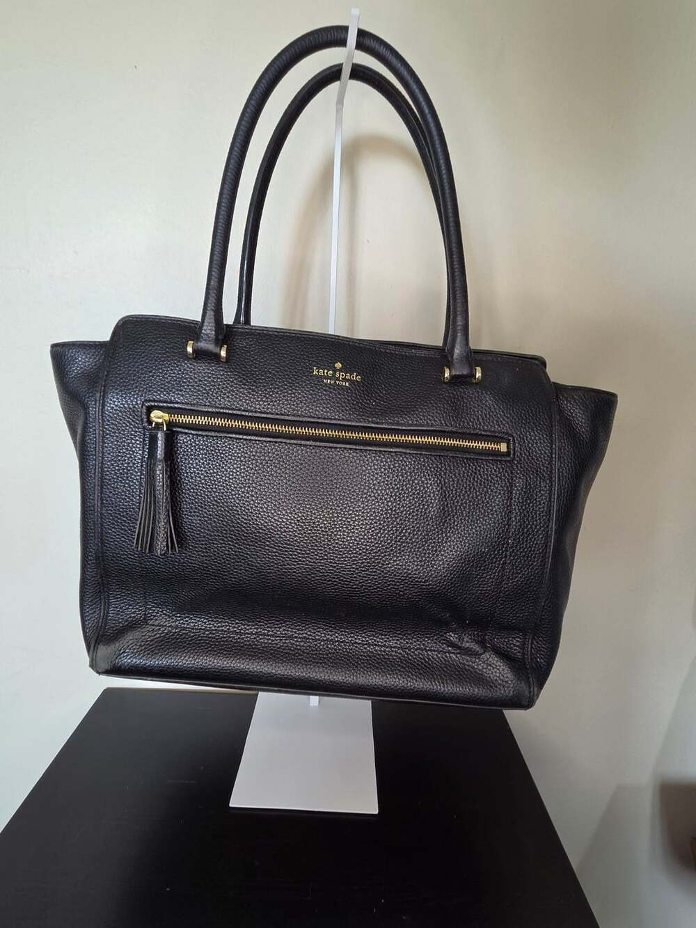 Kate Spade New York Black Leather Tote with Tassel